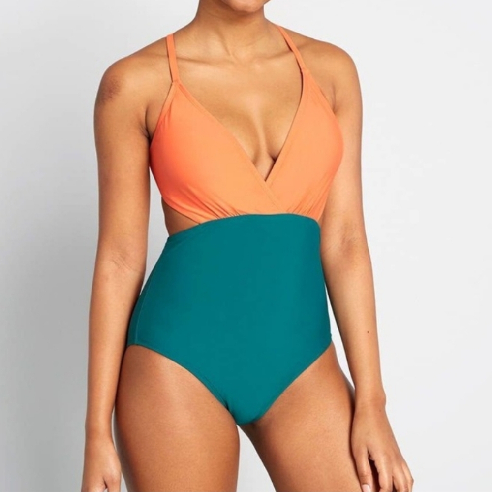 NEW Modcloth The Sonia color block cutout one piece swimsuit XL